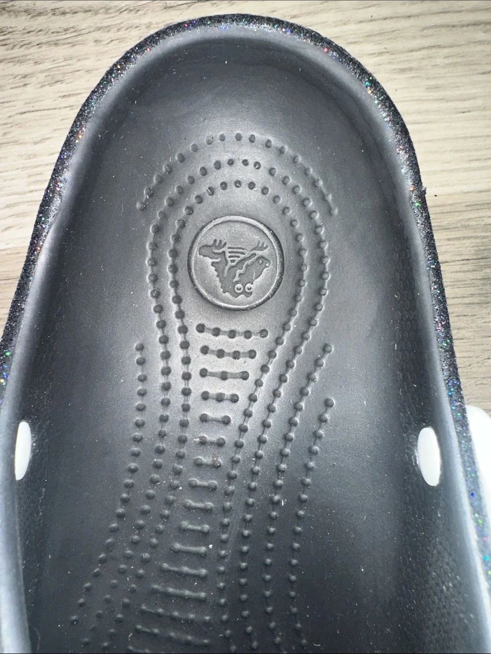 CROCS unisex holiday snowman black glitter winter  Clogs with White band W11 M9